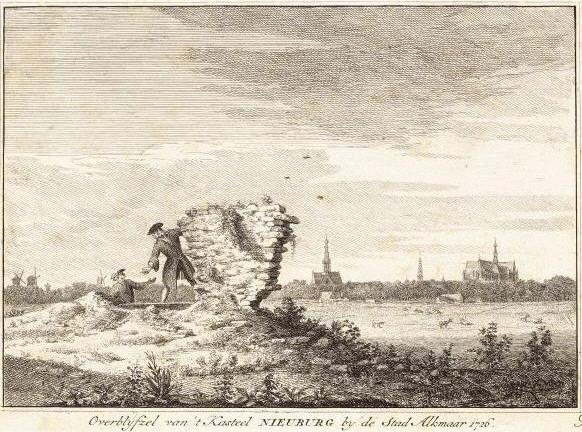 Nieuwburg Castle's ruin seen by an anonymus artist in 1726.